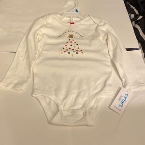 Carter’s baby girls white Christmas tree onsie. Never worn with tag. Size 24M